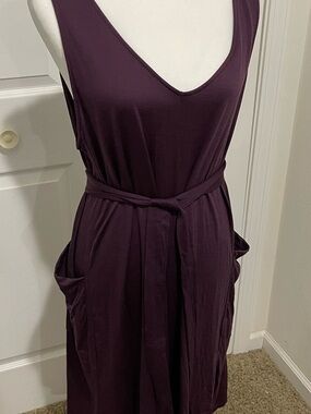 Reversible Summer Midi Dress with Waist Tie in marionberry